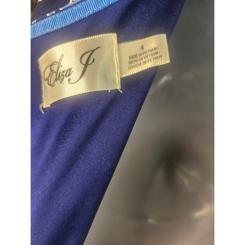 Eliza J Navy Lt Blue Sheath Dress Sz 4 Stretchy Gold Hardware zip Lined - Picture 7 of 9